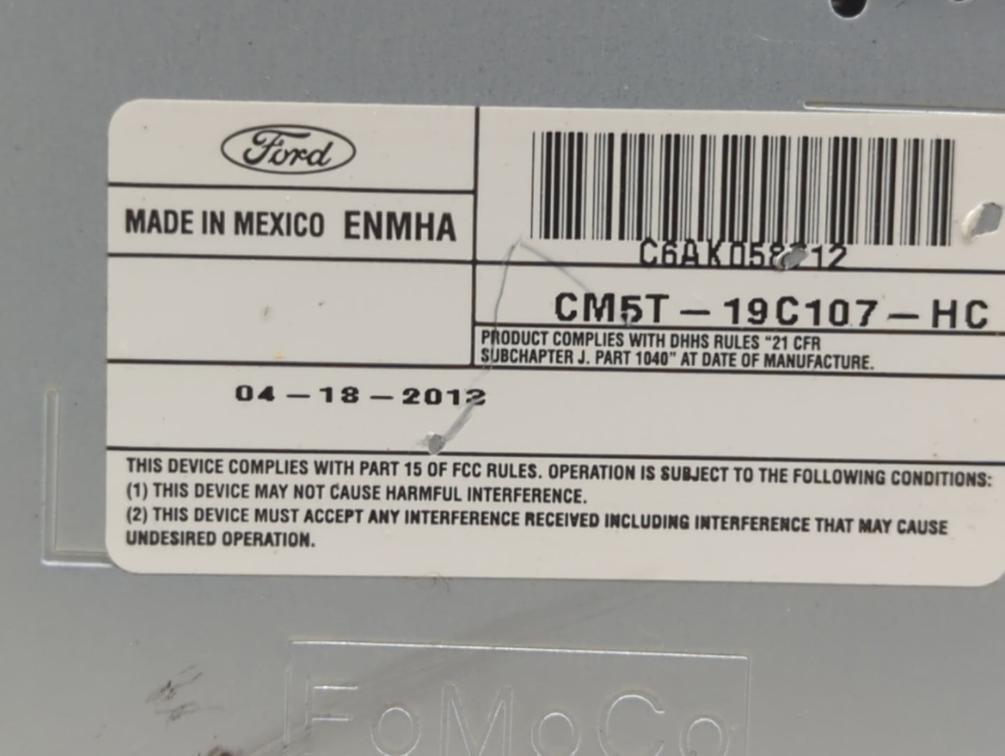 2012-2014 Ford Focus Radio AM FM Cd Player Receiver Replacement P/N:CM5T-19C107-HC Fits Fits 2012 2013 2014 OEM Used Auto Pa