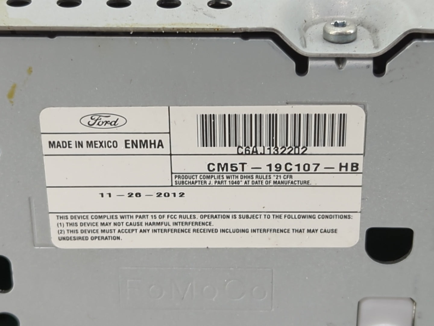 2012-2014 Ford Focus Radio AM FM Cd Player Receiver Replacement P/N:CM5T-19C107-HB Fits Fits 2012 2013 2014 OEM Used Auto Pa