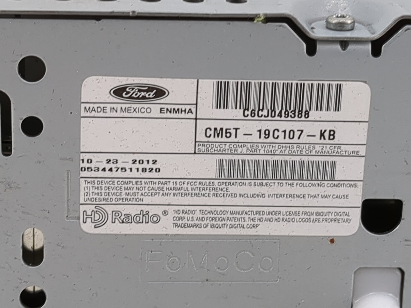 2012-2014 Ford Focus Radio AM FM Cd Player Receiver Replacement P/N:CM5T-19C107-KB Fits Fits 2012 2013 2014 OEM Used Auto Pa