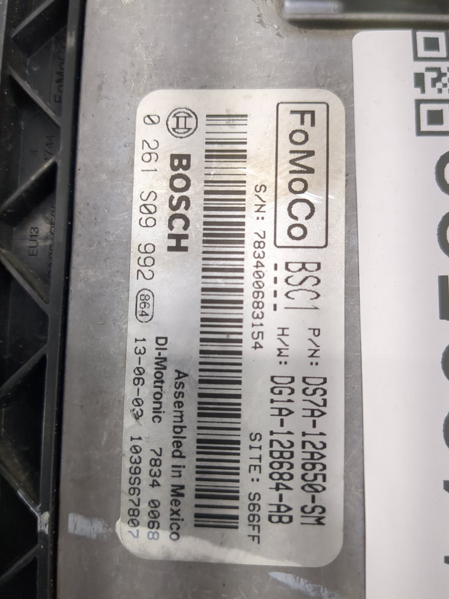 2013 Ford Fusion PCM Engine Control Computer ECU ECM PCU OEM P/N:DG1A-12B684-AB DS7A-12A650-SM, 0 261 S09 992 Fits OEM Used 