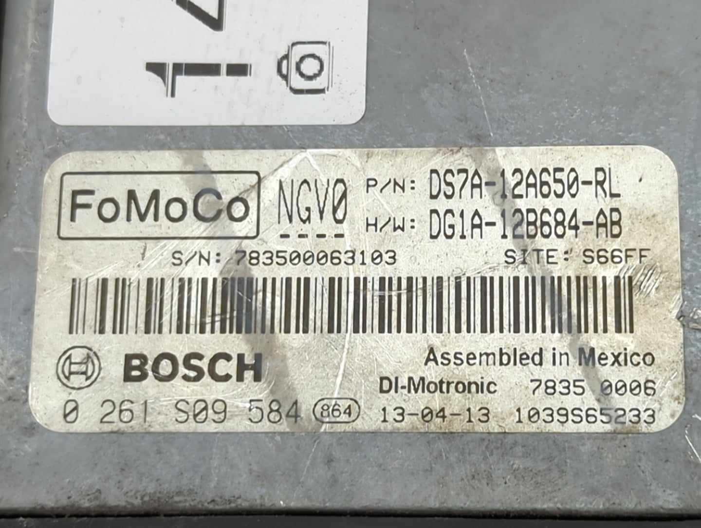 2013 Ford Fusion PCM Engine Control Computer ECU ECM PCU OEM P/N:DS7A-12A650-RL DG1A-12B684-AB, 0261S09584 Fits OEM Used Aut