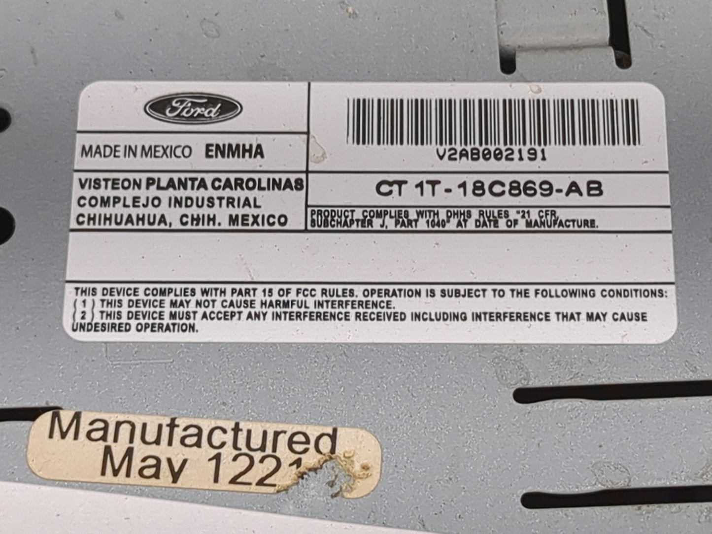 2010-2013 Ford Transit Connect Radio AM FM Cd Player Receiver Replacement P/N:CT1T-18C869-AB V2AB002191 Fits OEM Used Auto P