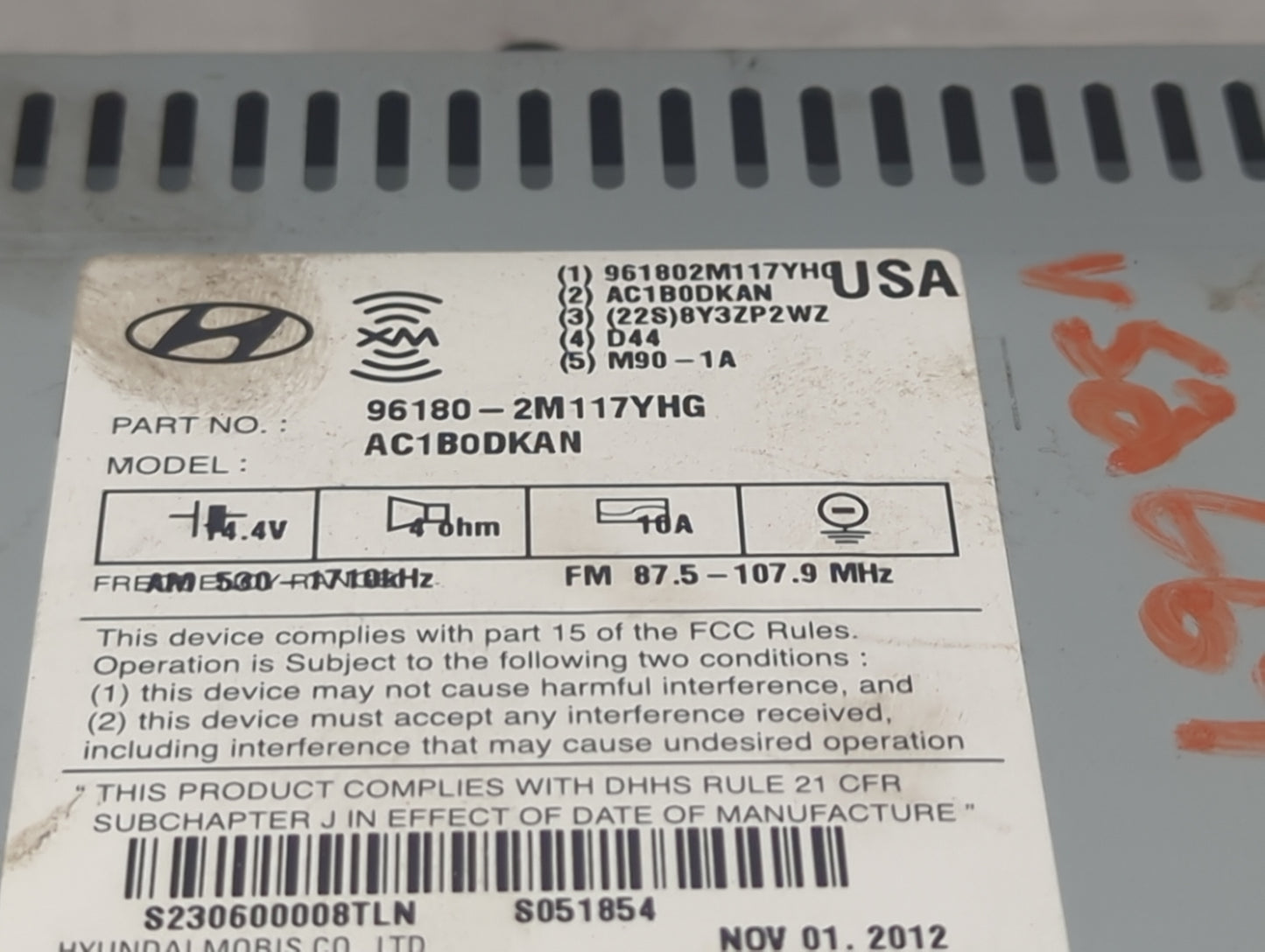 2013 Genesis Genesis Coupe Radio AM FM Cd Player Receiver Replacement P/N:961802M117YHG AC1B0DKAN Fits OEM Used Auto Parts -