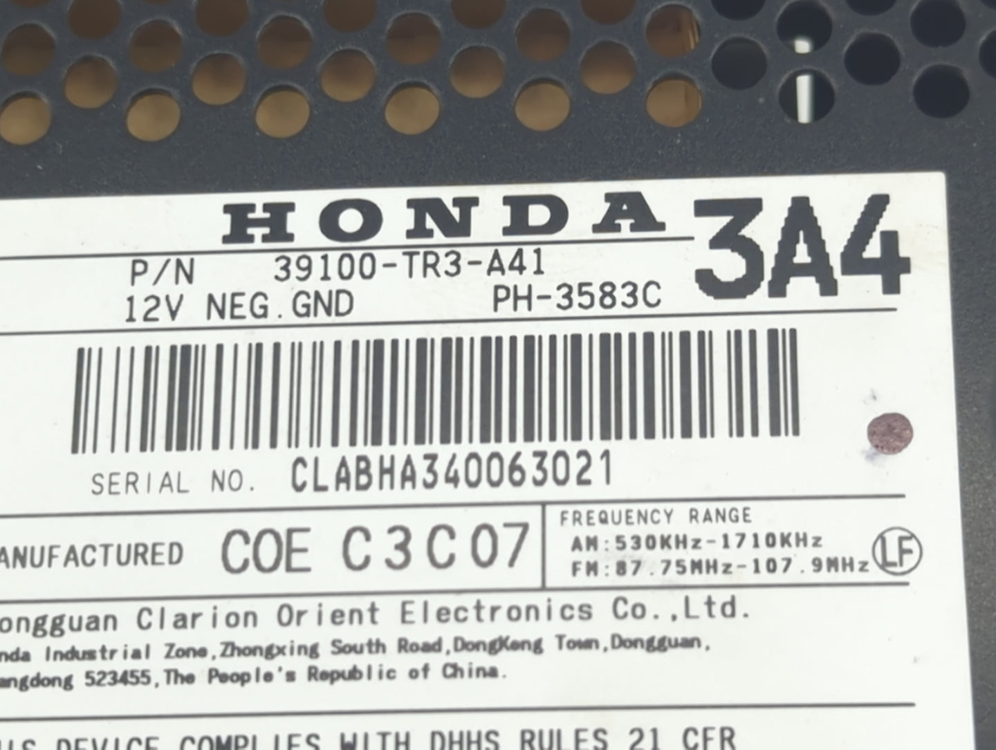 2013-2015 Honda Civic Radio AM FM Cd Player Receiver Replacement P/N:39100-TR3-A41 Fits Fits 2013 2014 2015 OEM Used Auto Pa