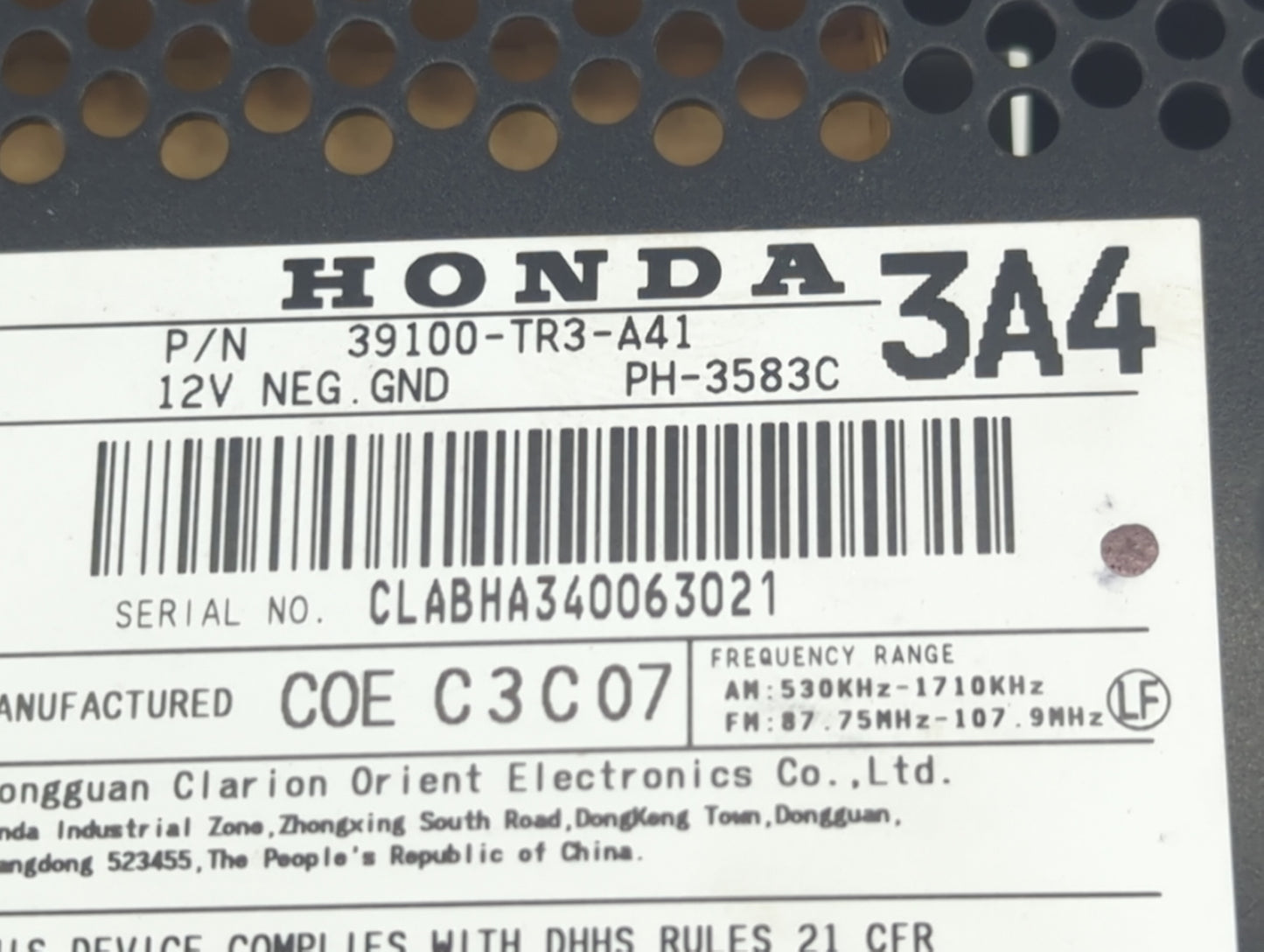 2013-2015 Honda Civic Radio AM FM Cd Player Receiver Replacement P/N:39100-TR3-A41 Fits Fits 2013 2014 2015 OEM Used Auto Pa