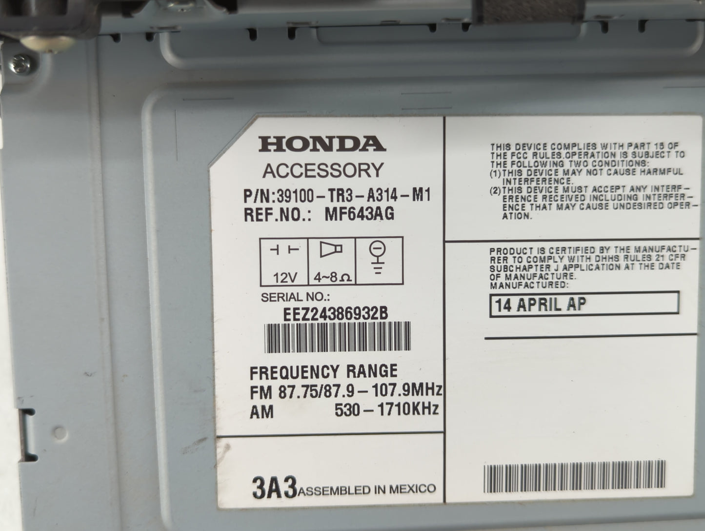 2013-2015 Honda Civic Am Fm Cd Player Radio Receiver - Oemusedautoparts1.com