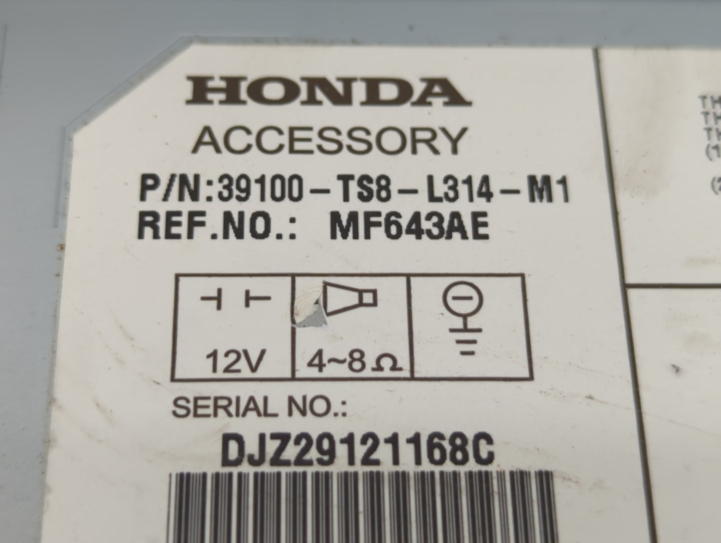 2013-2015 Honda Civic Radio AM FM Cd Player Receiver Replacement P/N:39100-TS8-L314-M1 78260-TS8-A030-M1 Fits Fits 2013 2014