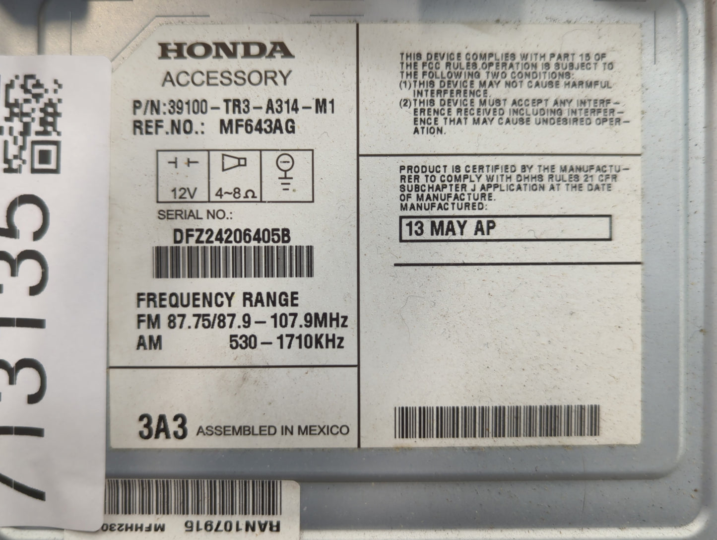 Honda Civic Am Fm Cd Player Radio Receiver - Oemusedautoparts1.com