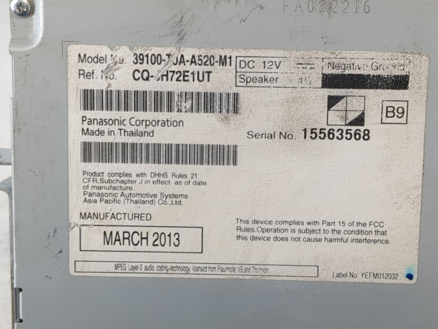 2012-2014 Honda Cr-V Radio AM FM Cd Player Receiver Replacement P/N:39100-T0A-A520-M1 Fits Fits 2012 2013 2014 OEM Used Auto