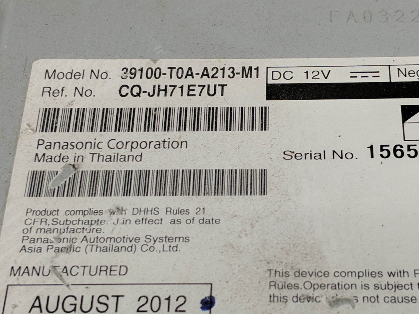 2012-2014 Honda Cr-V Radio AM FM Cd Player Receiver Replacement P/N:39100-T0A-A213-M1 Fits Fits 2012 2013 2014 OEM Used Auto