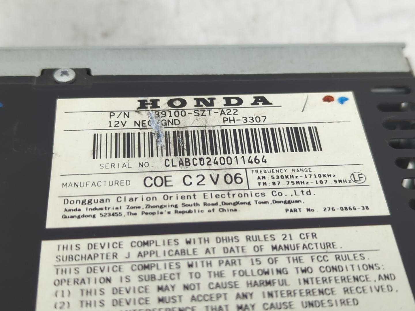 2013-2015 Honda Cr-Z Radio AM FM Cd Player Receiver Replacement P/N:39100-SZT-A22 PH-3307, 276-0866-38 Fits Fits 2013 2014 2