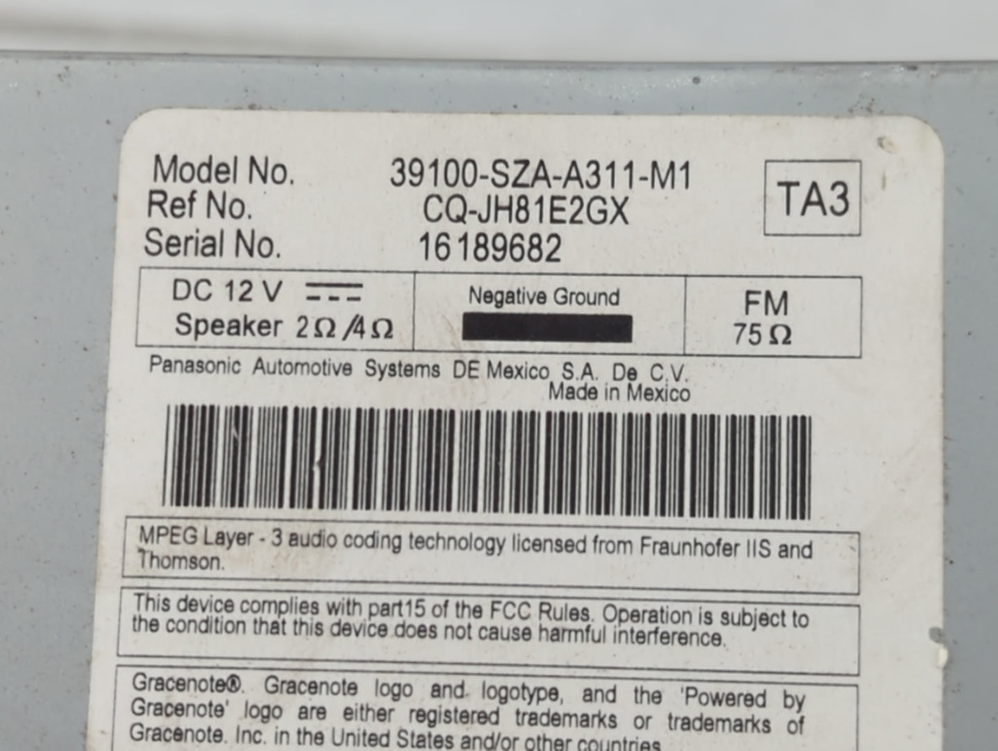 2012-2015 Honda Pilot Radio AM FM Cd Player Receiver Replacement P/N:39100-SZA-A311-M1 39100-SZA-A320-M1 Fits OEM Used Auto 