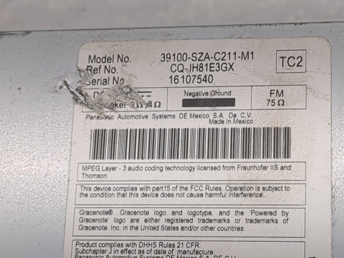 2013-2015 Honda Pilot Radio AM FM Cd Player Receiver Replacement P/N:39100-SZA-C211-M1 CQ-JH81E3GX Fits Fits 2013 2014 2015 