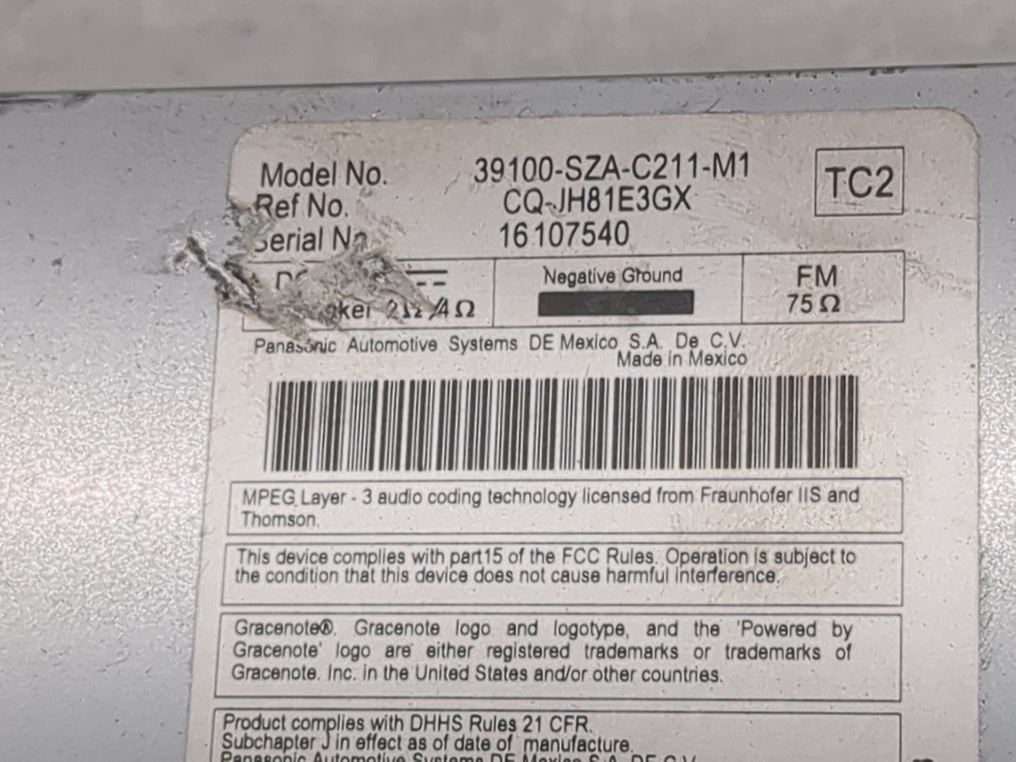 2013-2015 Honda Pilot Radio AM FM Cd Player Receiver Replacement P/N:39100-SZA-C211-M1 CQ-JH81E3GX Fits Fits 2013 2014 2015 