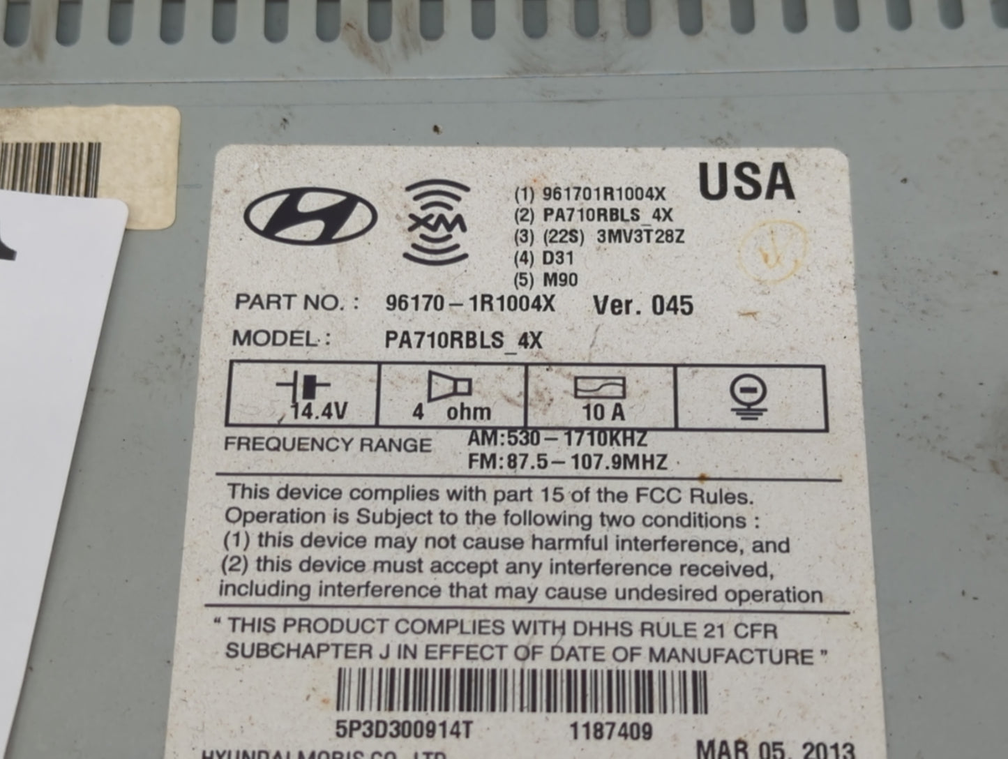 2012-2014 Hyundai Accent Radio AM FM Cd Player Receiver Replacement P/N:96170-1R1004X Fits Fits 2012 2013 2014 OEM Used Auto