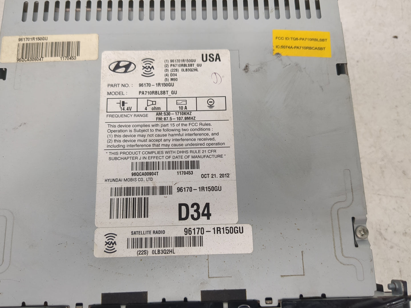 2012-2014 Hyundai Accent Radio AM FM Cd Player Receiver Replacement P/N:96170-1R150GU PA710RBLSBT_GU Fits Fits 2012 2013 201