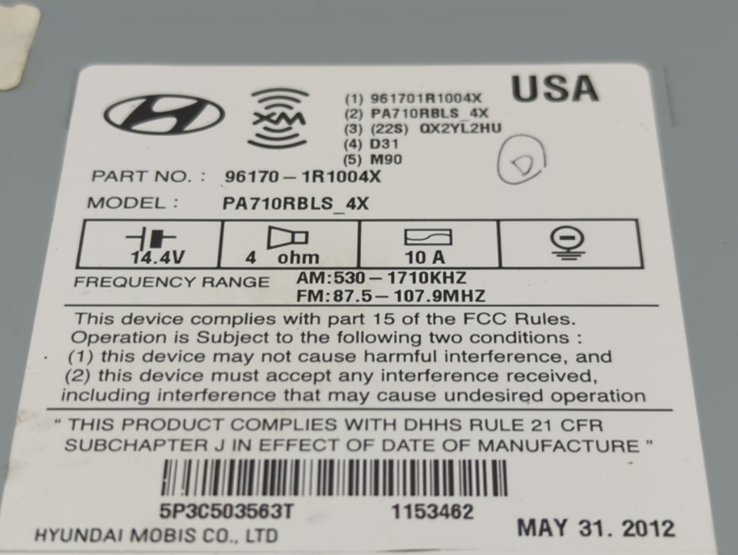 2012-2014 Hyundai Accent Tuner Satellite Receiver - Oemusedautoparts1.com