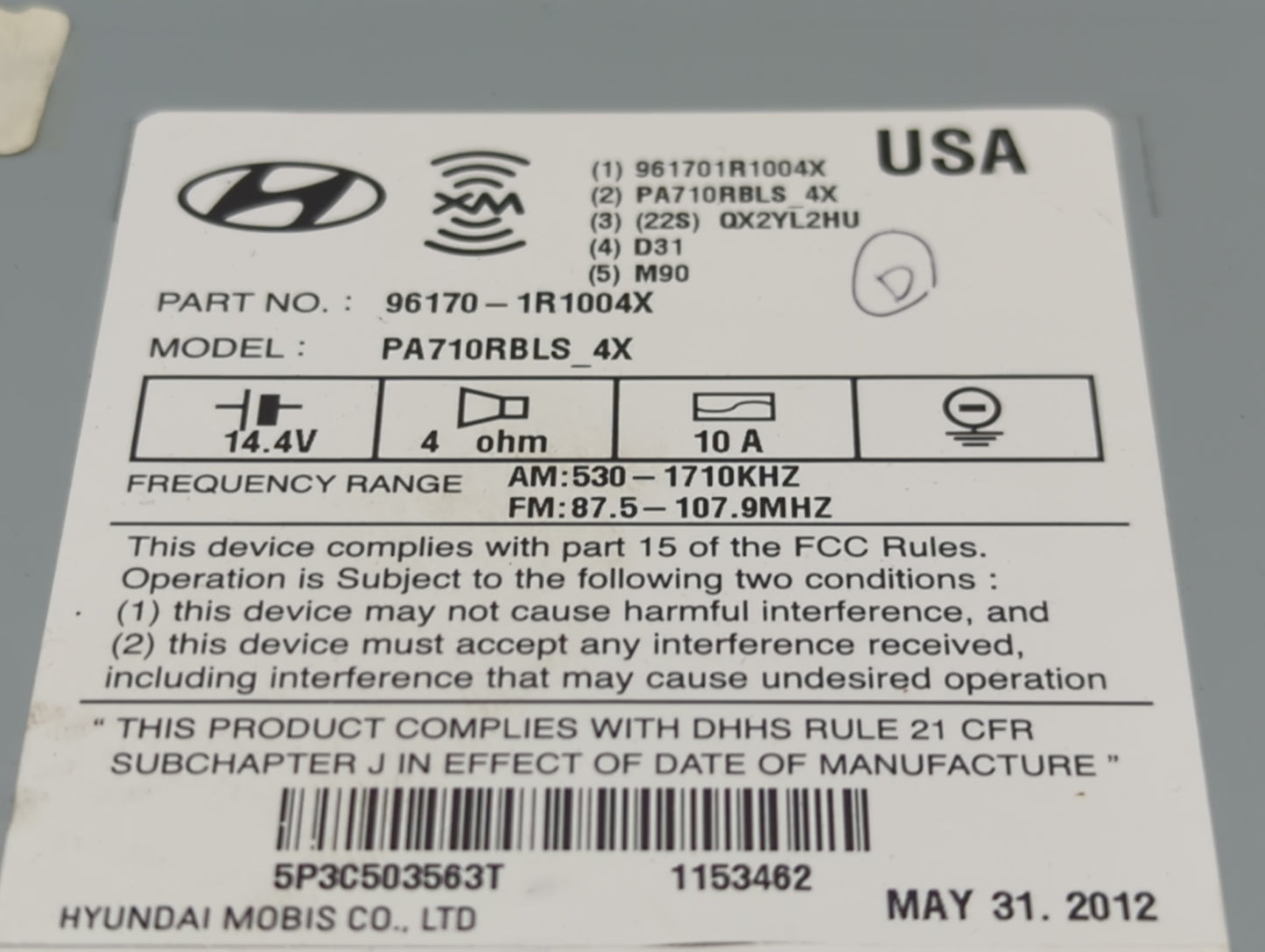 2012-2014 Hyundai Accent Tuner Satellite Receiver - Oemusedautoparts1.com