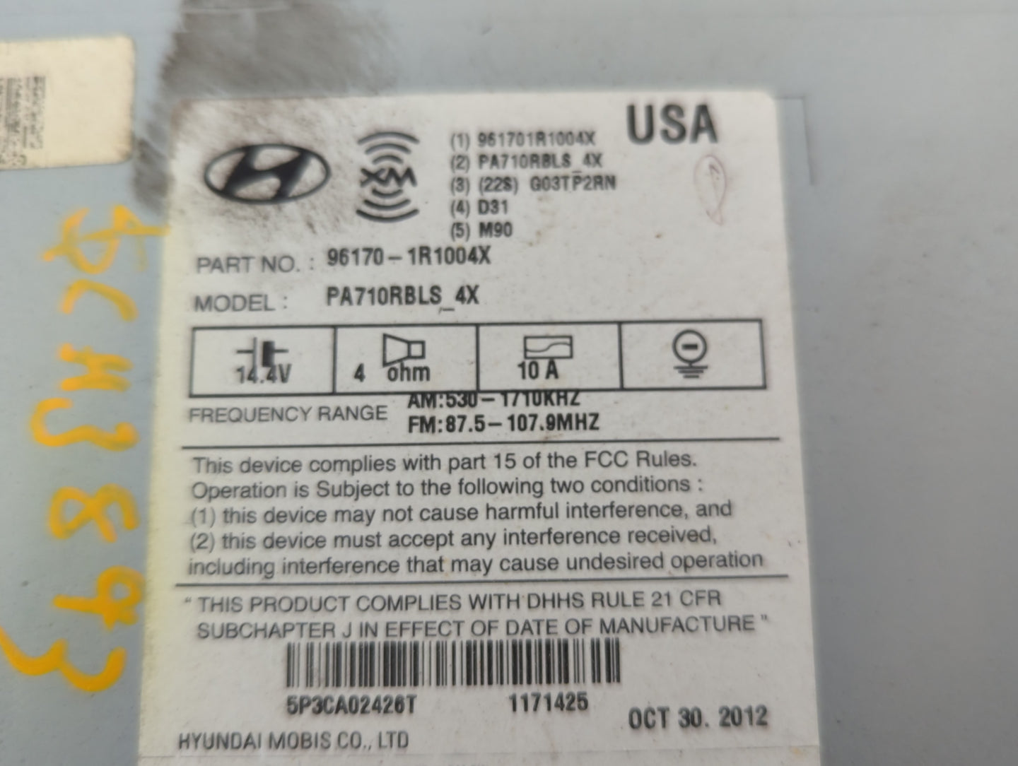 2012-2014 Hyundai Accent Radio AM FM Cd Player Receiver Replacement P/N:96170-1R1004X Fits Fits 2012 2013 2014 OEM Used Auto