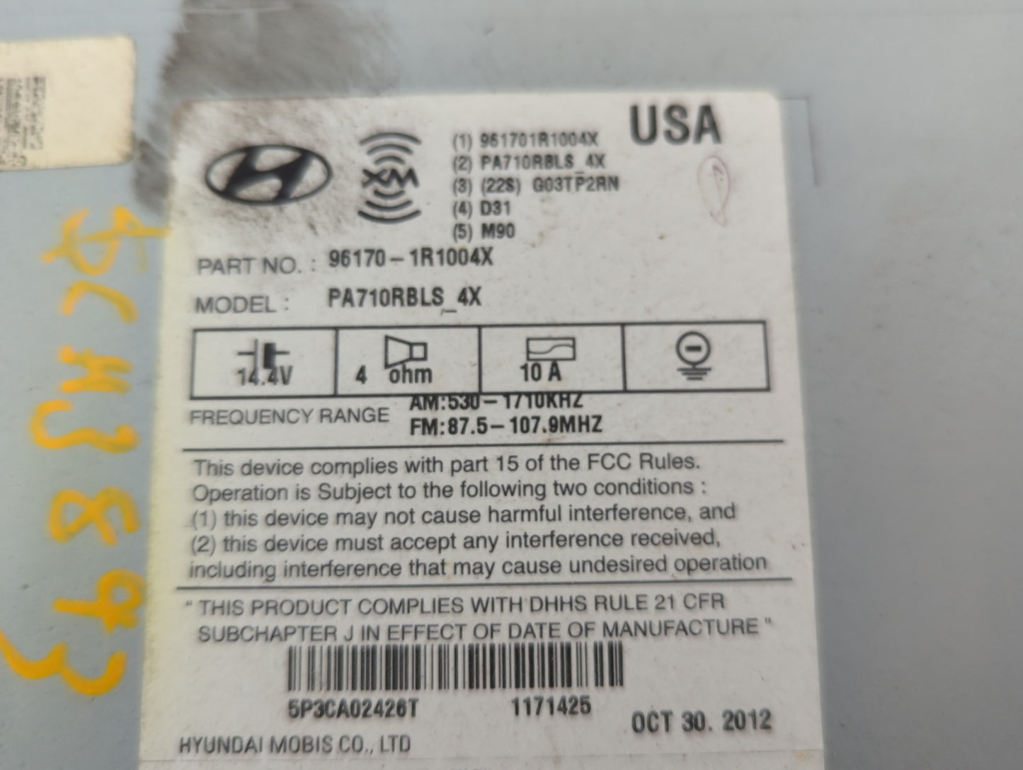2012-2014 Hyundai Accent Radio AM FM Cd Player Receiver Replacement P/N:96170-1R1004X Fits Fits 2012 2013 2014 OEM Used Auto