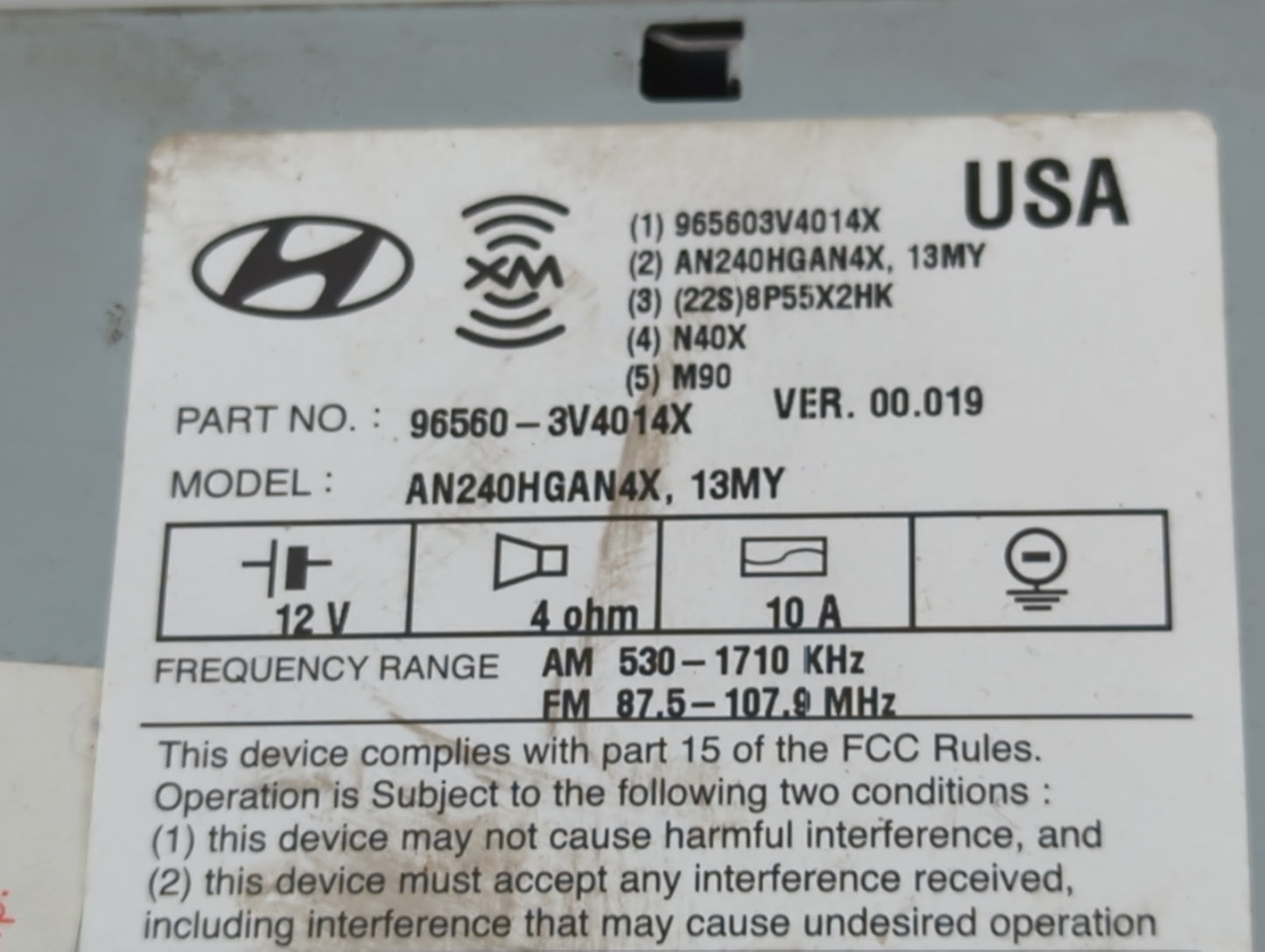 2012-2013 Hyundai Azera Radio AM FM Cd Player Receiver Replacement P/N:96560-3V4014X Fits Fits 2012 2013 OEM Used Auto Parts