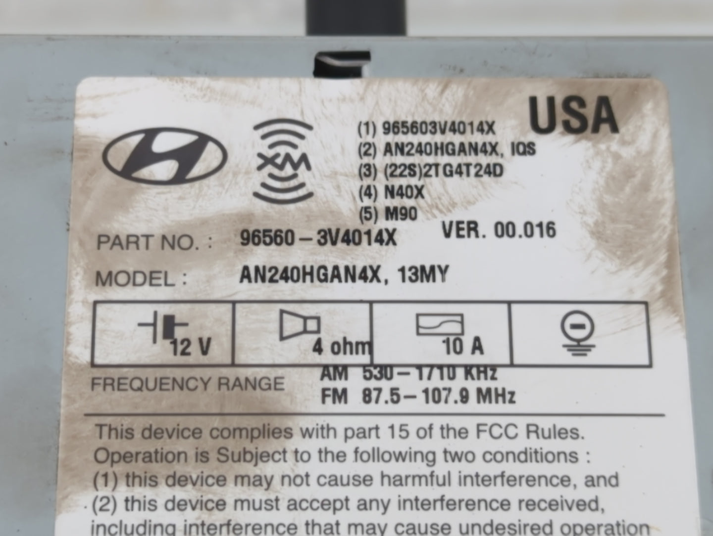 2012-2013 Hyundai Azera Radio AM FM Cd Player Receiver Replacement P/N:96560-3V4014X Fits Fits 2012 2013 OEM Used Auto Parts
