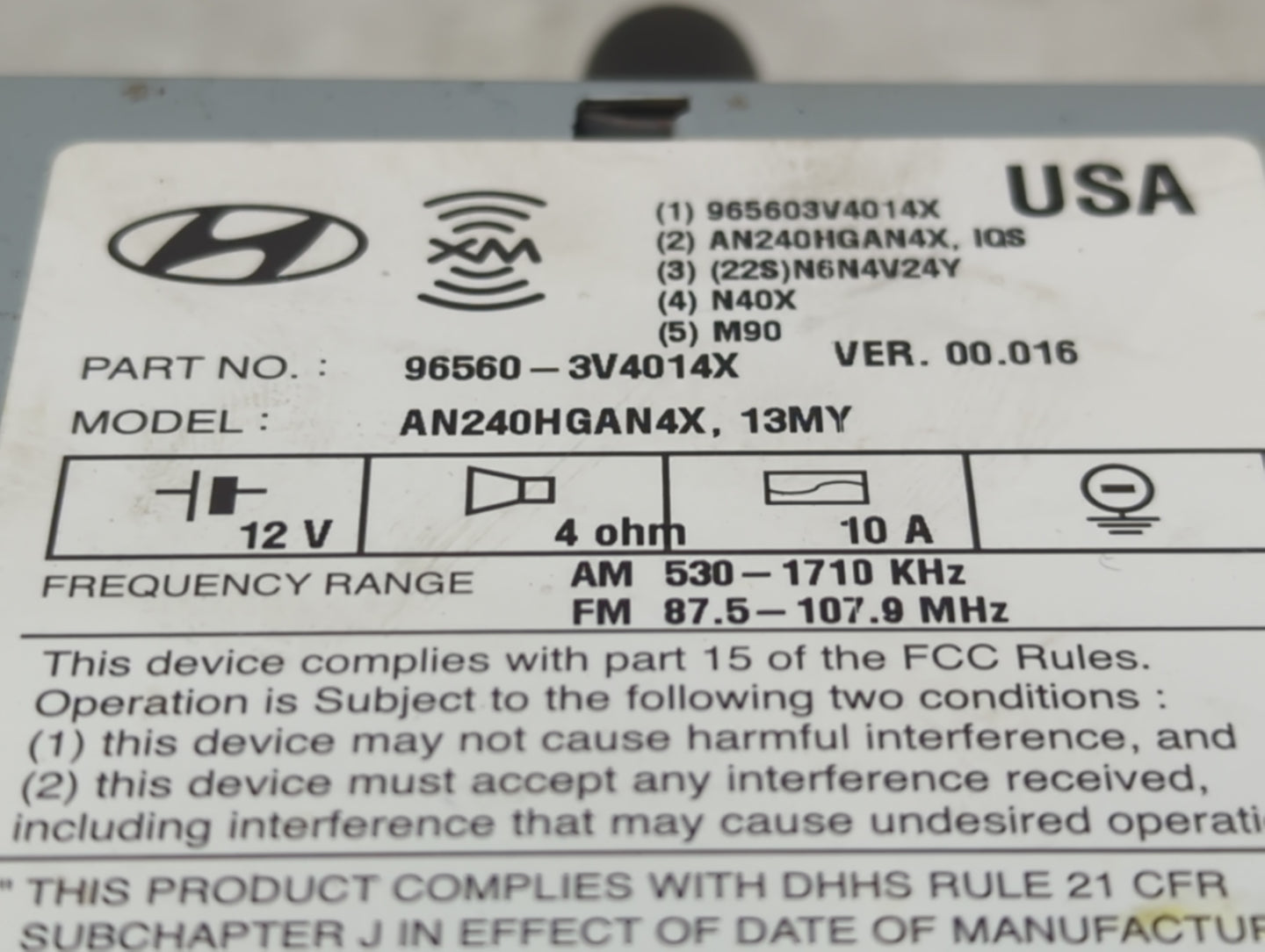2012-2013 Hyundai Azera Radio AM FM Cd Player Receiver Replacement P/N:96560-3V4014X Fits Fits 2012 2013 OEM Used Auto Parts