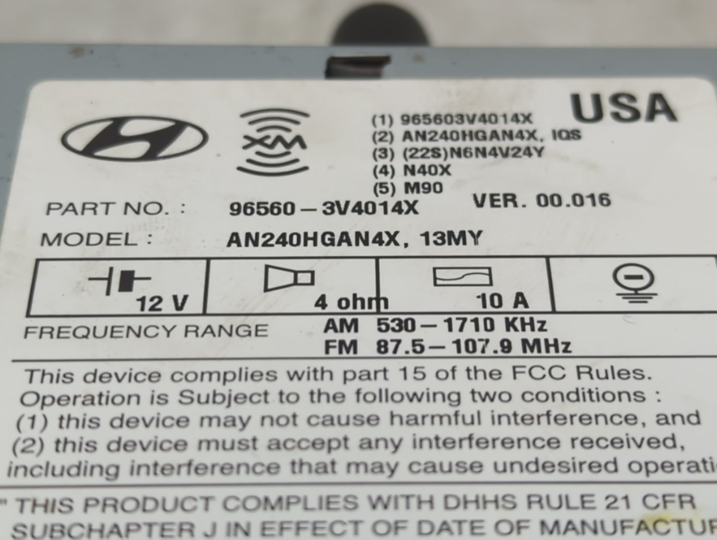 2012-2013 Hyundai Azera Radio AM FM Cd Player Receiver Replacement P/N:96560-3V4014X Fits Fits 2012 2013 OEM Used Auto Parts