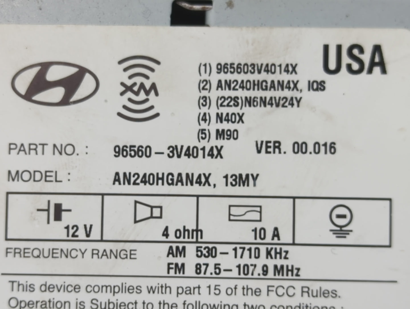 2012-2013 Hyundai Azera Radio AM FM Cd Player Receiver Replacement P/N:96560-3V4014X Fits Fits 2012 2013 OEM Used Auto Parts