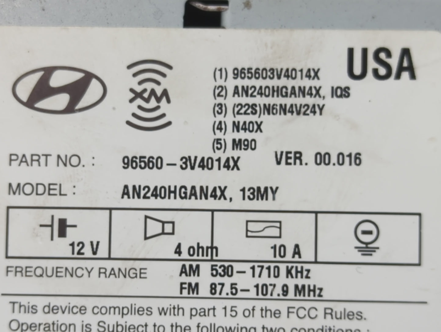 2012-2013 Hyundai Azera Radio AM FM Cd Player Receiver Replacement P/N:96560-3V4014X Fits Fits 2012 2013 OEM Used Auto Parts