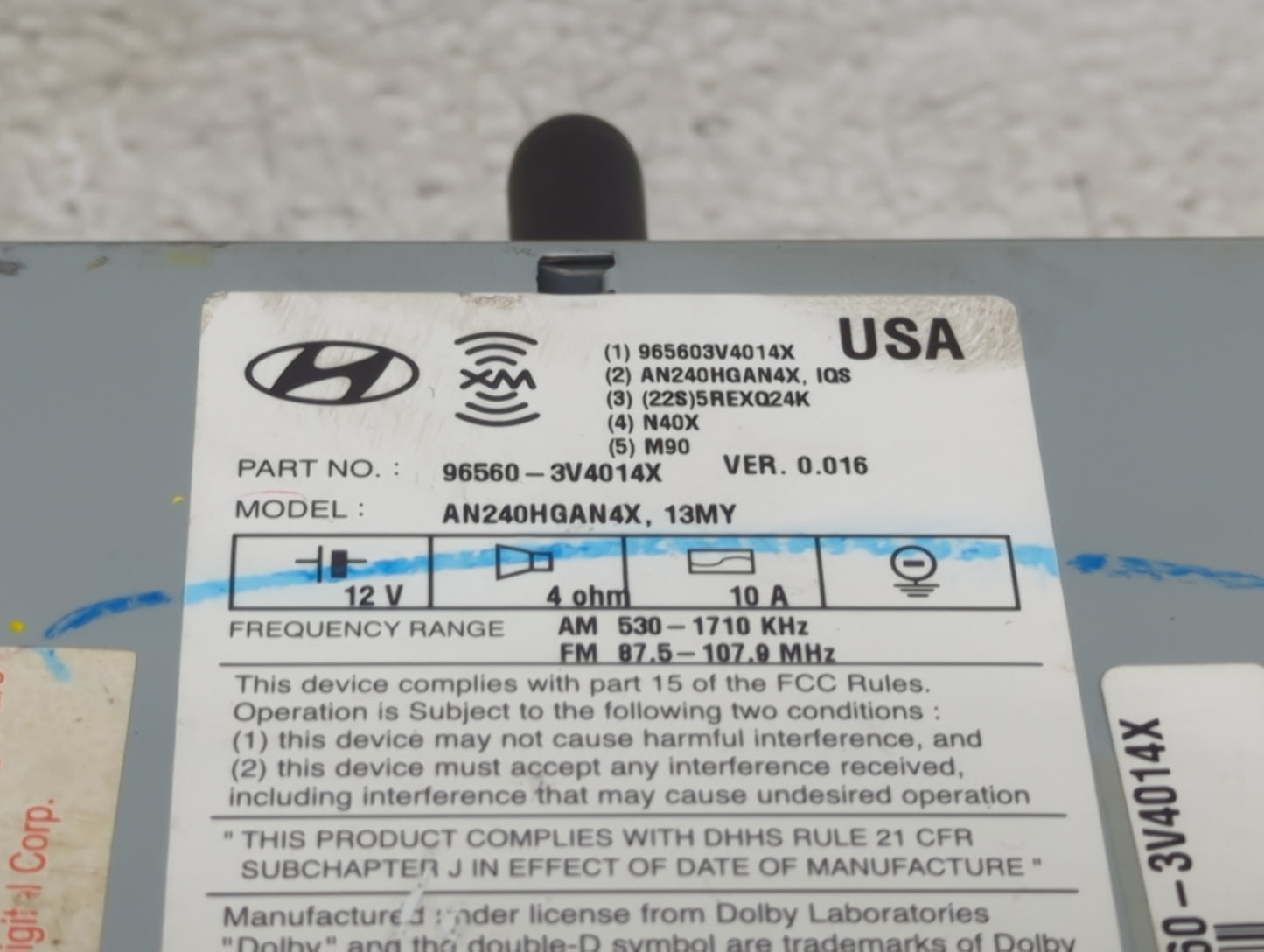 2012-2013 Hyundai Azera Radio AM FM Cd Player Receiver Replacement P/N:96560-3V4014X AN240HGAN4X Fits Fits 2012 2013 OEM Use