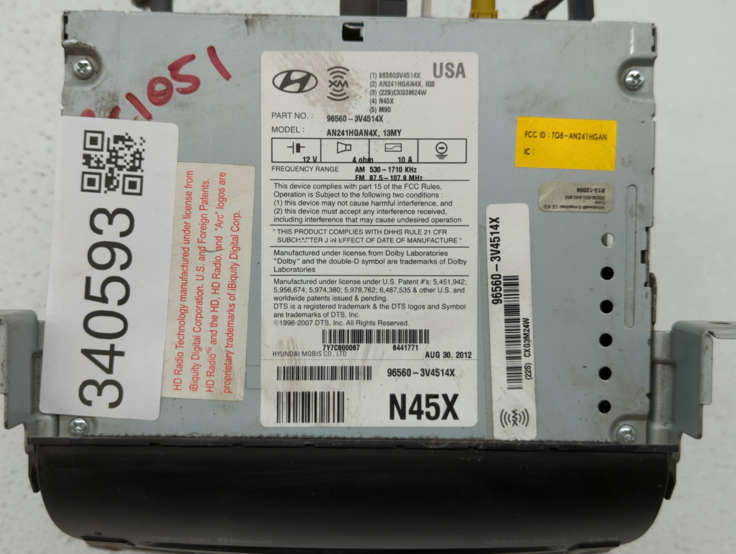 2012-2013 Hyundai Azera Radio AM FM Cd Player Receiver Replacement P/N:96560-3V4514X 96560-3V4014X Fits Fits 2012 2013 OEM U