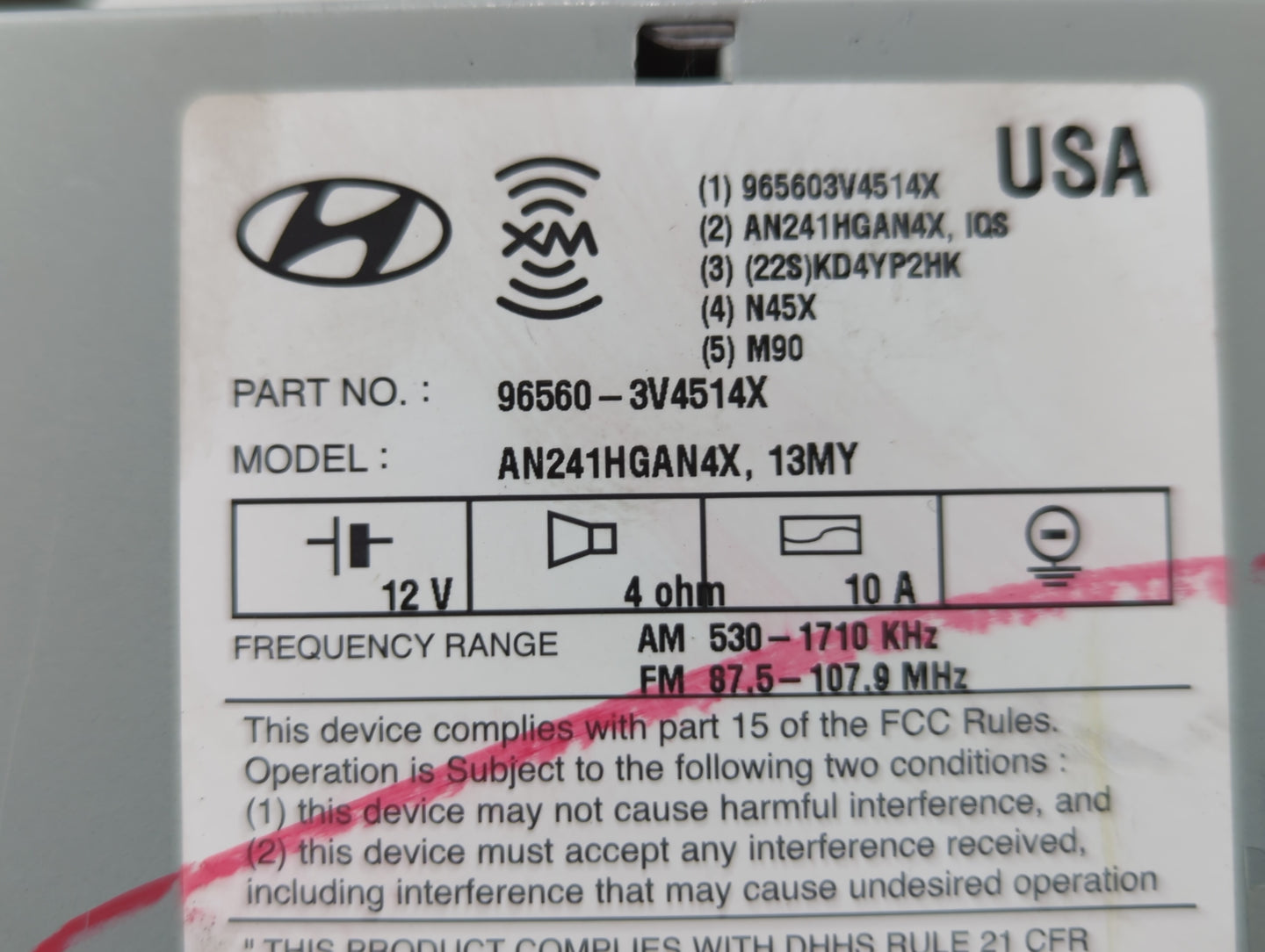 2013 Hyundai Azera Radio AM FM Cd Player Receiver Replacement P/N:96560-3V4514X Fits OEM Used Auto Parts - Oemusedautoparts1