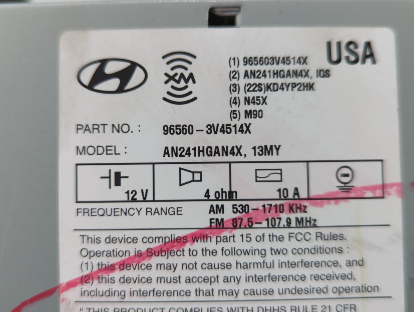2013 Hyundai Azera Radio AM FM Cd Player Receiver Replacement P/N:96560-3V4514X Fits OEM Used Auto Parts - Oemusedautoparts1