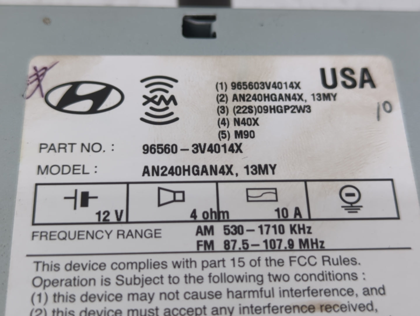 2012-2013 Hyundai Azera Radio AM FM Cd Player Receiver Replacement P/N:96560-3V4014X Fits Fits 2012 2013 OEM Used Auto Parts