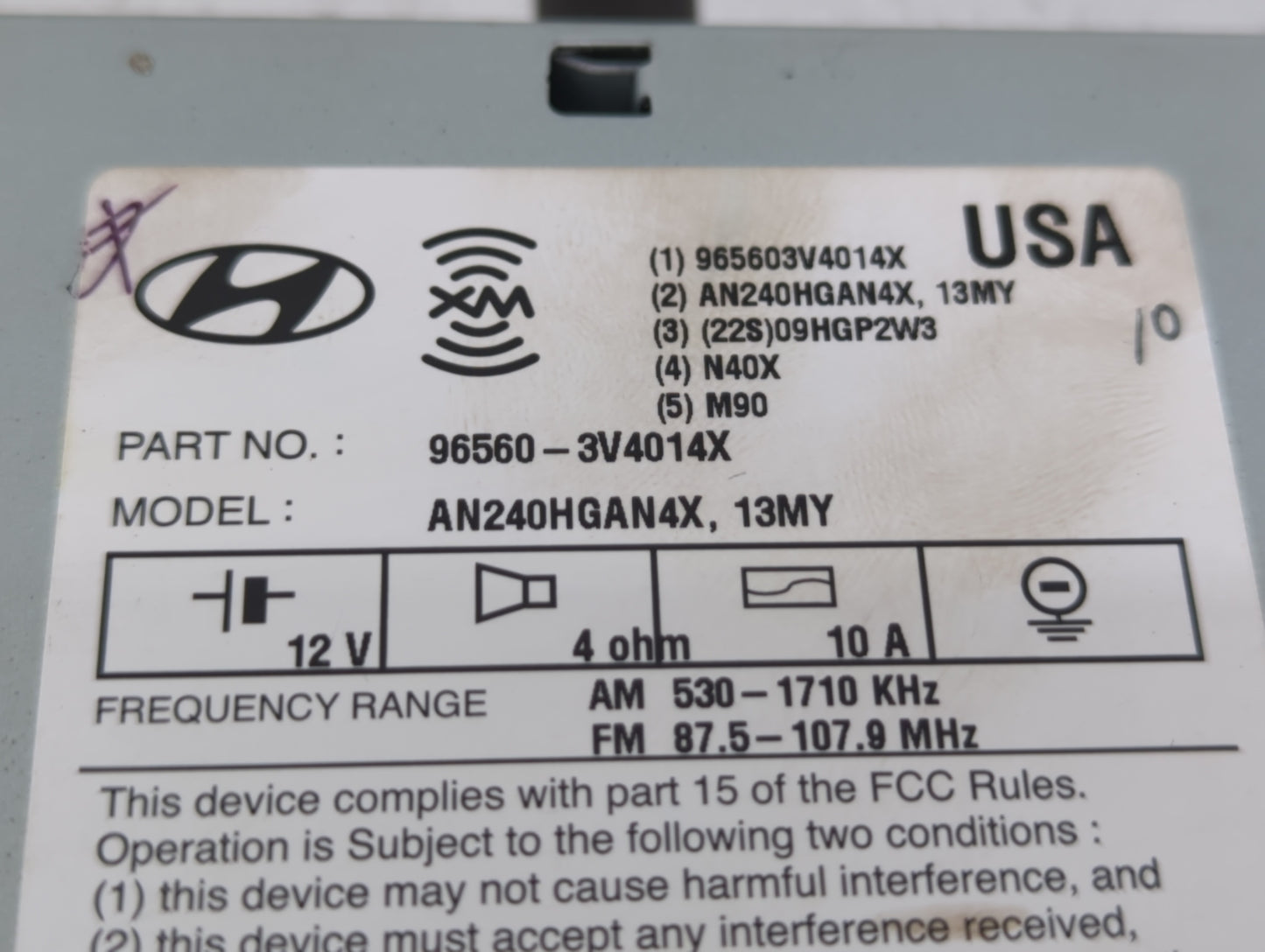 2012-2013 Hyundai Azera Radio AM FM Cd Player Receiver Replacement P/N:96560-3V4014X Fits Fits 2012 2013 OEM Used Auto Parts