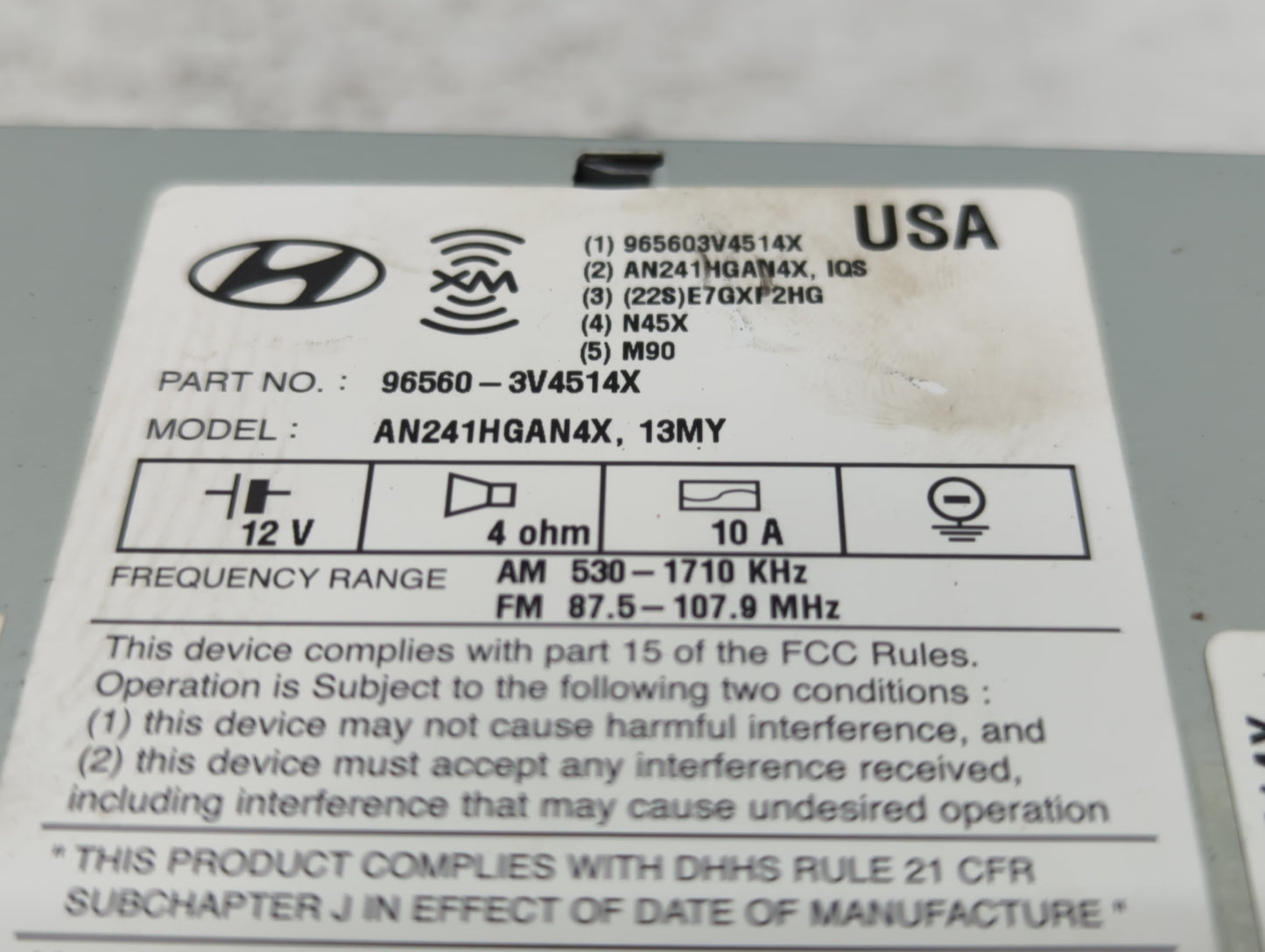 2012-2013 Hyundai Azera Radio AM FM Cd Player Receiver Replacement P/N:96560-3V4014X Fits Fits 2012 2013 OEM Used Auto Parts