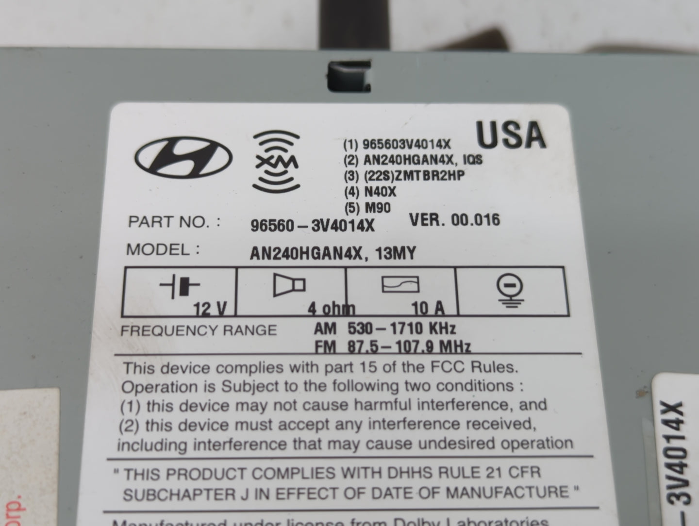 2012-2013 Hyundai Azera Radio AM FM Cd Player Receiver Replacement P/N:96560-3V4014X Fits Fits 2012 2013 OEM Used Auto Parts