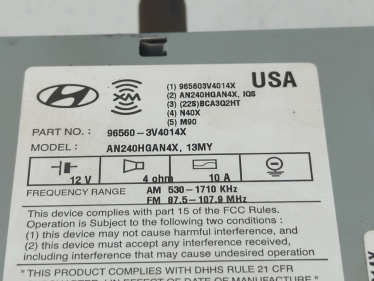 2012-2013 Hyundai Azera Radio AM FM Cd Player Receiver Replacement P/N:96560-3V4014X Fits Fits 2012 2013 OEM Used Auto Parts
