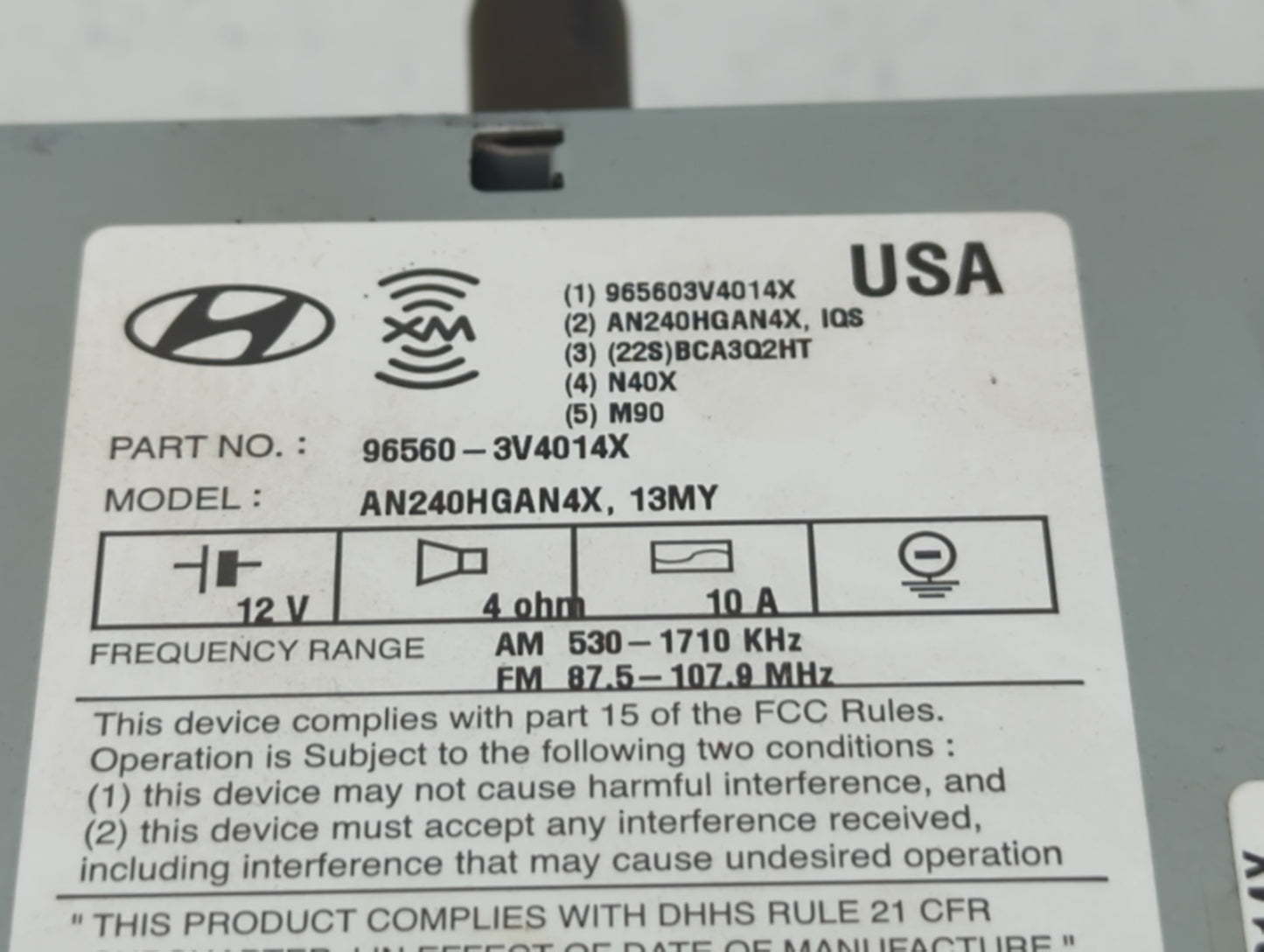 2012-2013 Hyundai Azera Radio AM FM Cd Player Receiver Replacement P/N:96560-3V4014X Fits Fits 2012 2013 OEM Used Auto Parts
