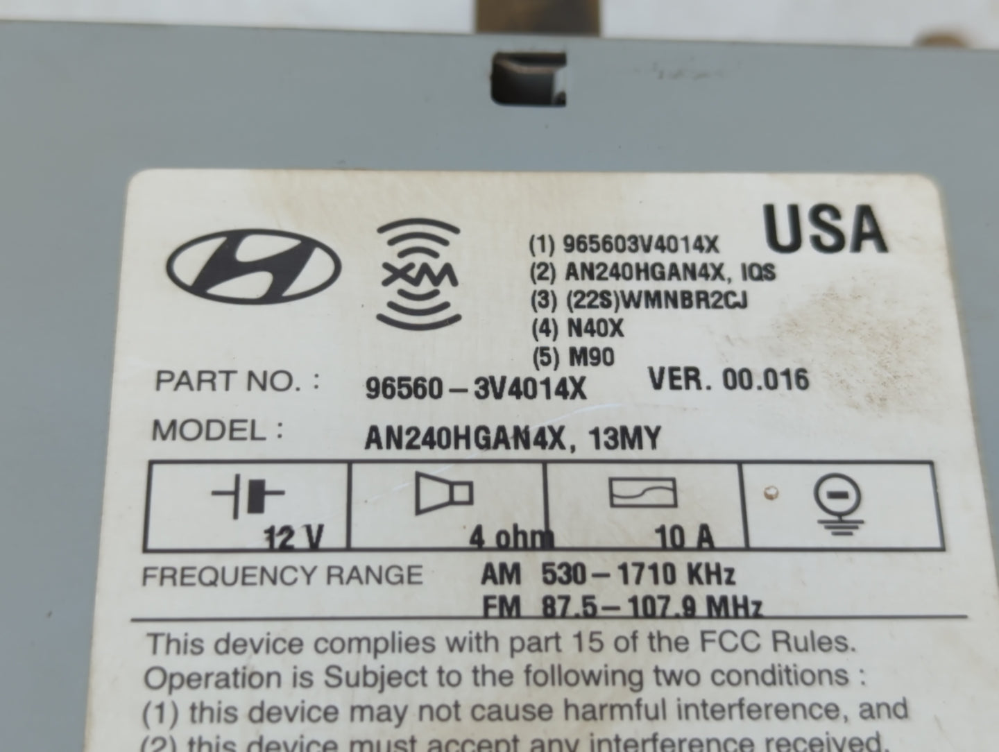 2012-2013 Hyundai Azera Radio AM FM Cd Player Receiver Replacement P/N:96560-3V4014X Fits Fits 2012 2013 OEM Used Auto Parts