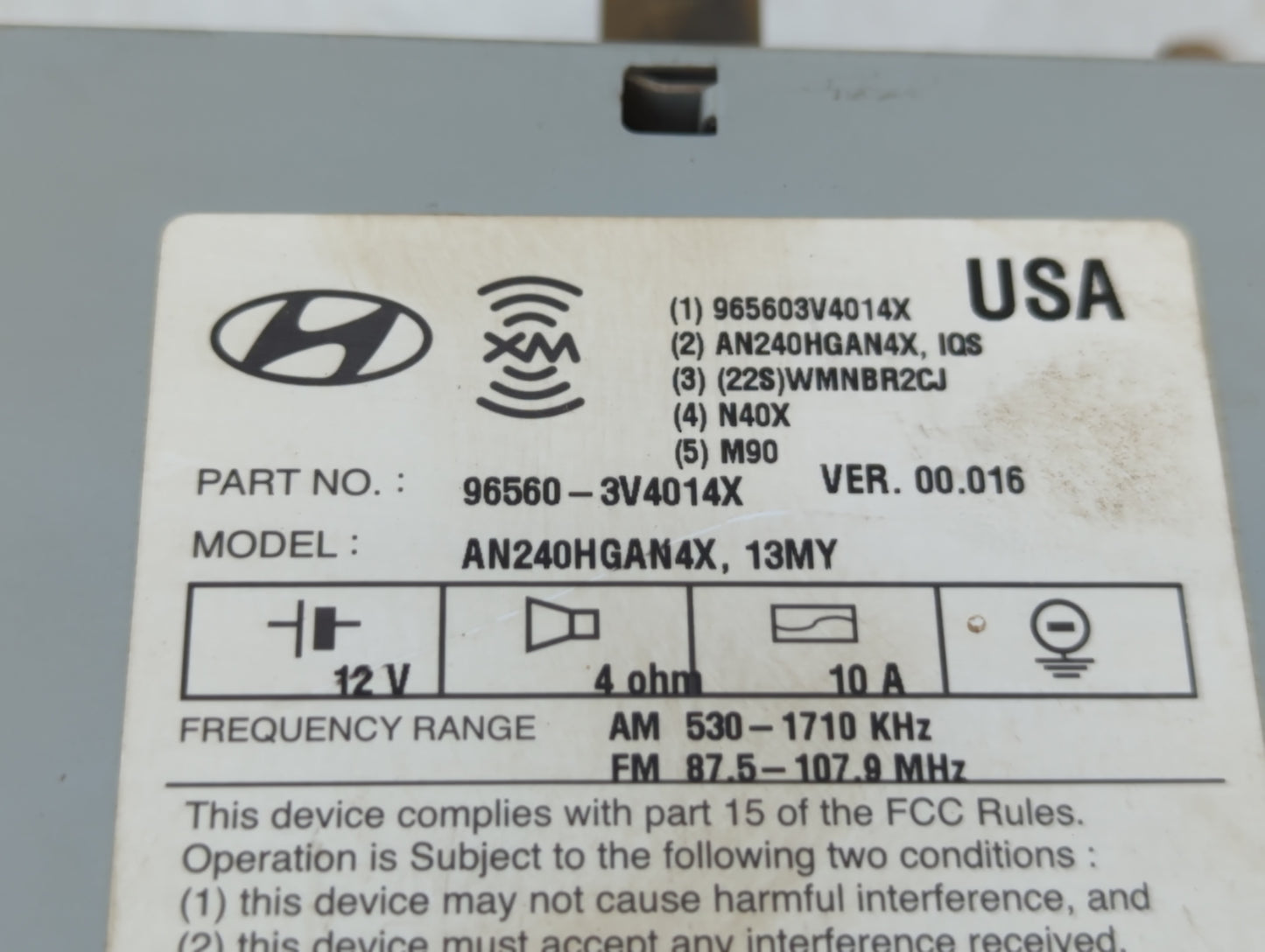 2012-2013 Hyundai Azera Radio AM FM Cd Player Receiver Replacement P/N:96560-3V4014X Fits Fits 2012 2013 OEM Used Auto Parts