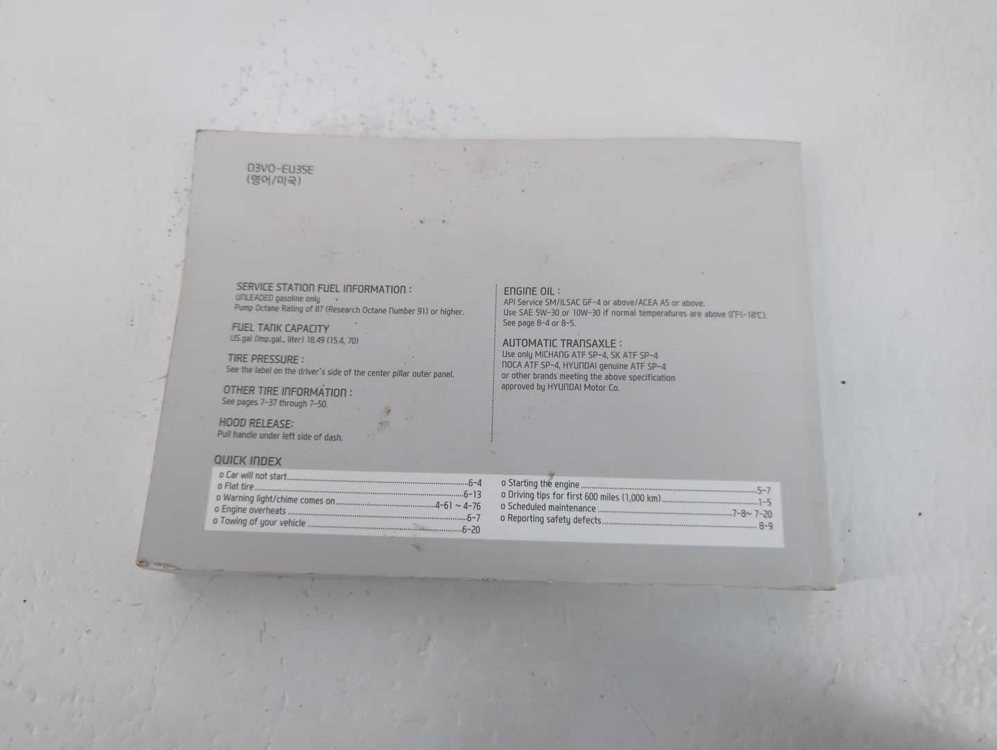 2013 Hyundai Azera Owners Manual Book Guide P/N:D3V0-EU35E OEM Used Auto Parts - Oemusedautoparts1.com