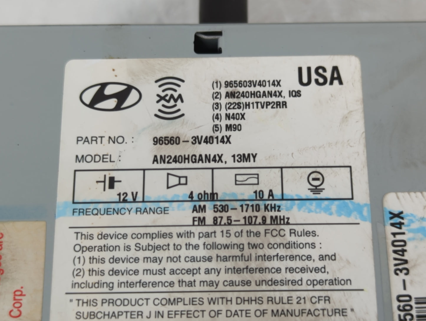 2012-2013 Hyundai Azera Radio AM FM Cd Player Receiver Replacement P/N:96560-3V4014X Fits Fits 2012 2013 OEM Used Auto Parts