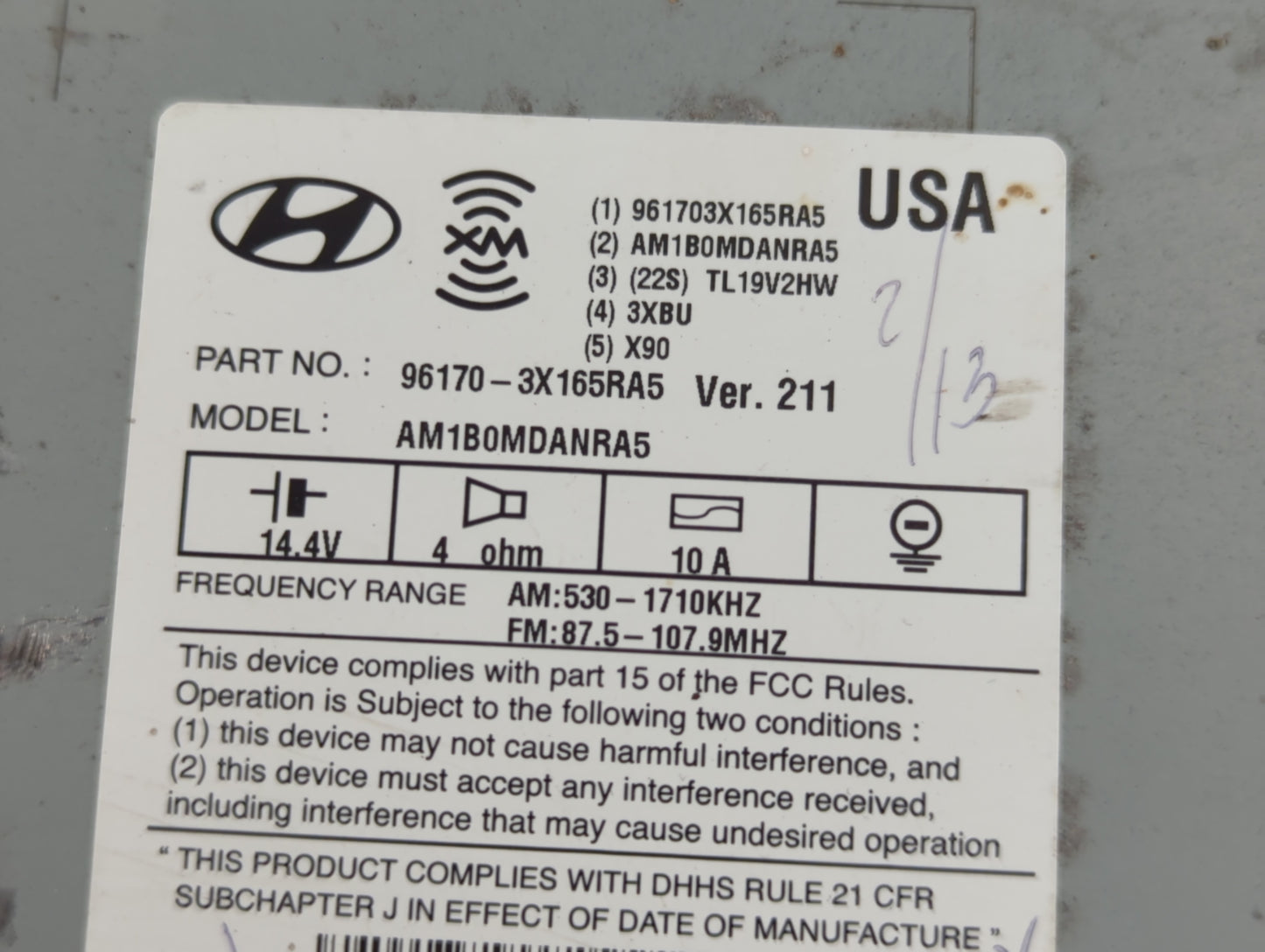 2013 Hyundai Elantra Radio AM FM Cd Player Receiver Replacement P/N:96170-3X165RA5 Fits OEM Used Auto Parts - Oemusedautopar