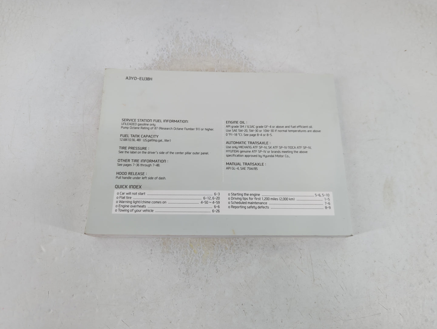 2013 Hyundai Elantra Owners Manual Book Guide P/N:A3Y0-EU38H OEM Used Auto Parts - Oemusedautoparts1.com