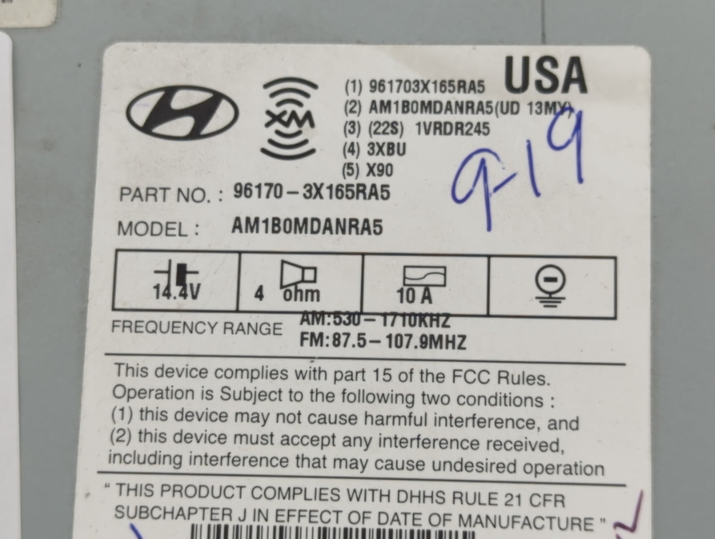 2013 Hyundai Elantra Radio AM FM Cd Player Receiver Replacement P/N:96170-3X165RA5 Fits OEM Used Auto Parts - Oemusedautopar