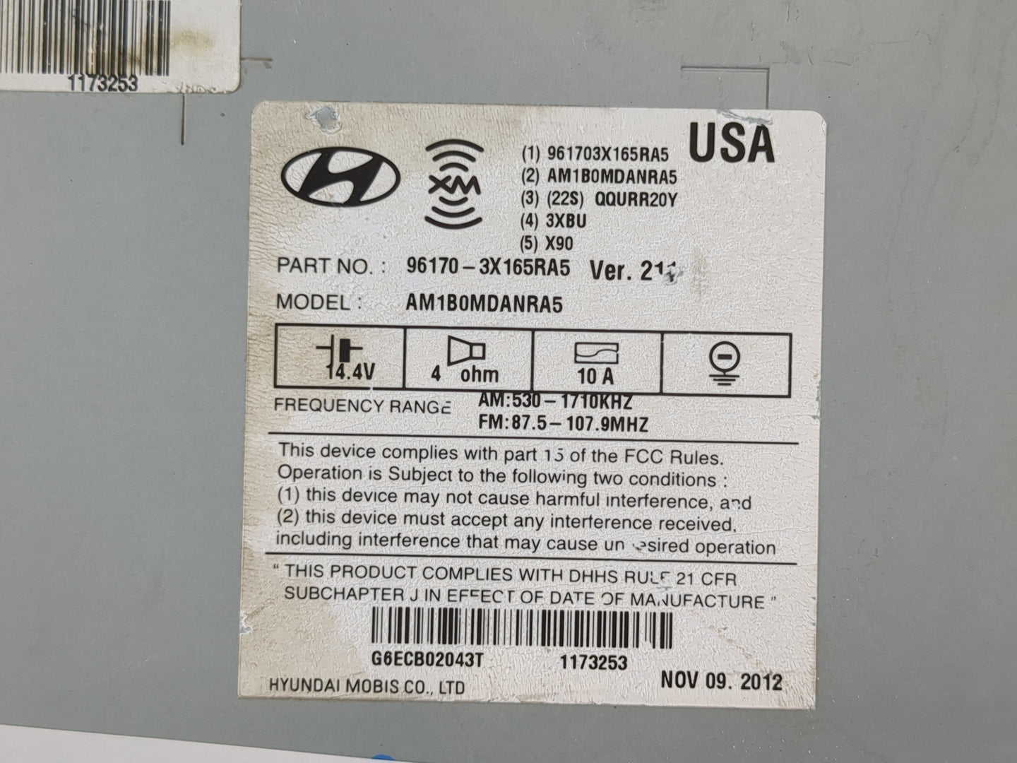 2013 Hyundai Elantra Radio AM FM Cd Player Receiver Replacement P/N:96170-3X165RA5 Fits OEM Used Auto Parts - Oemusedautopar