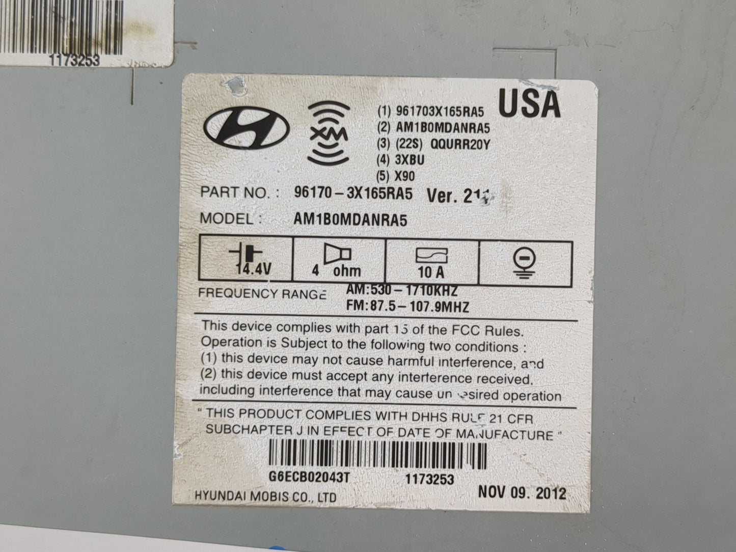 2013 Hyundai Elantra Radio AM FM Cd Player Receiver Replacement P/N:96170-3X165RA5 Fits OEM Used Auto Parts - Oemusedautopar