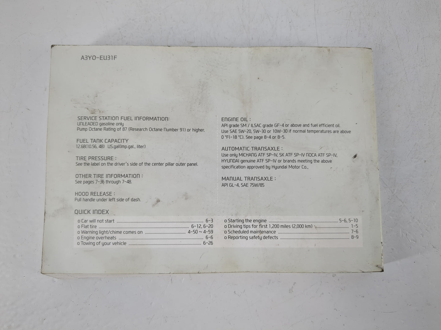 2013 Hyundai Elantra Owners Manual Book Guide P/N:A3Y0-EU31F OEM Used Auto Parts - Oemusedautoparts1.com